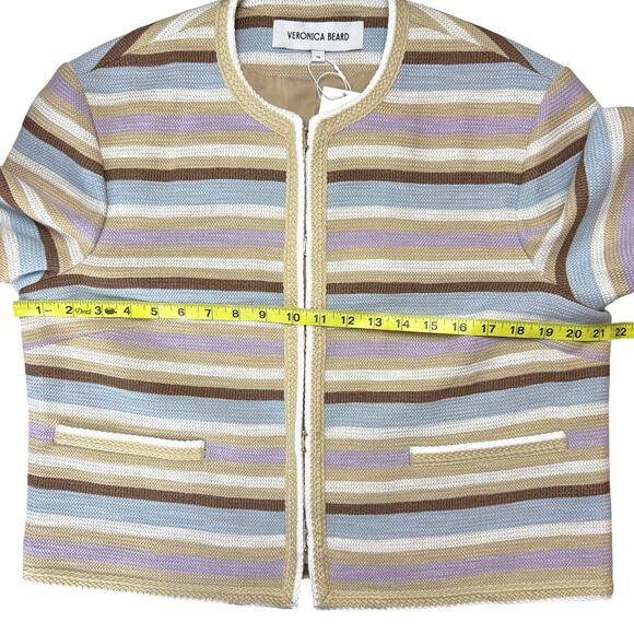 VERONICA BEARD Wyatt Khaki Multicolor Striped Short Sleeve Jacket - Picture 12 of 12
